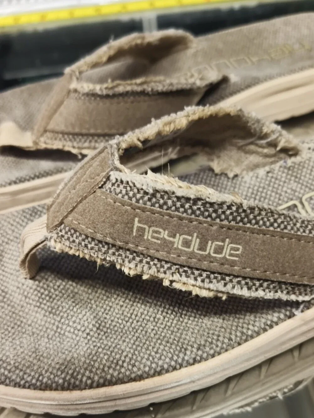 Hey Dude Beige Canvas Men’s Flip Flop Sandals